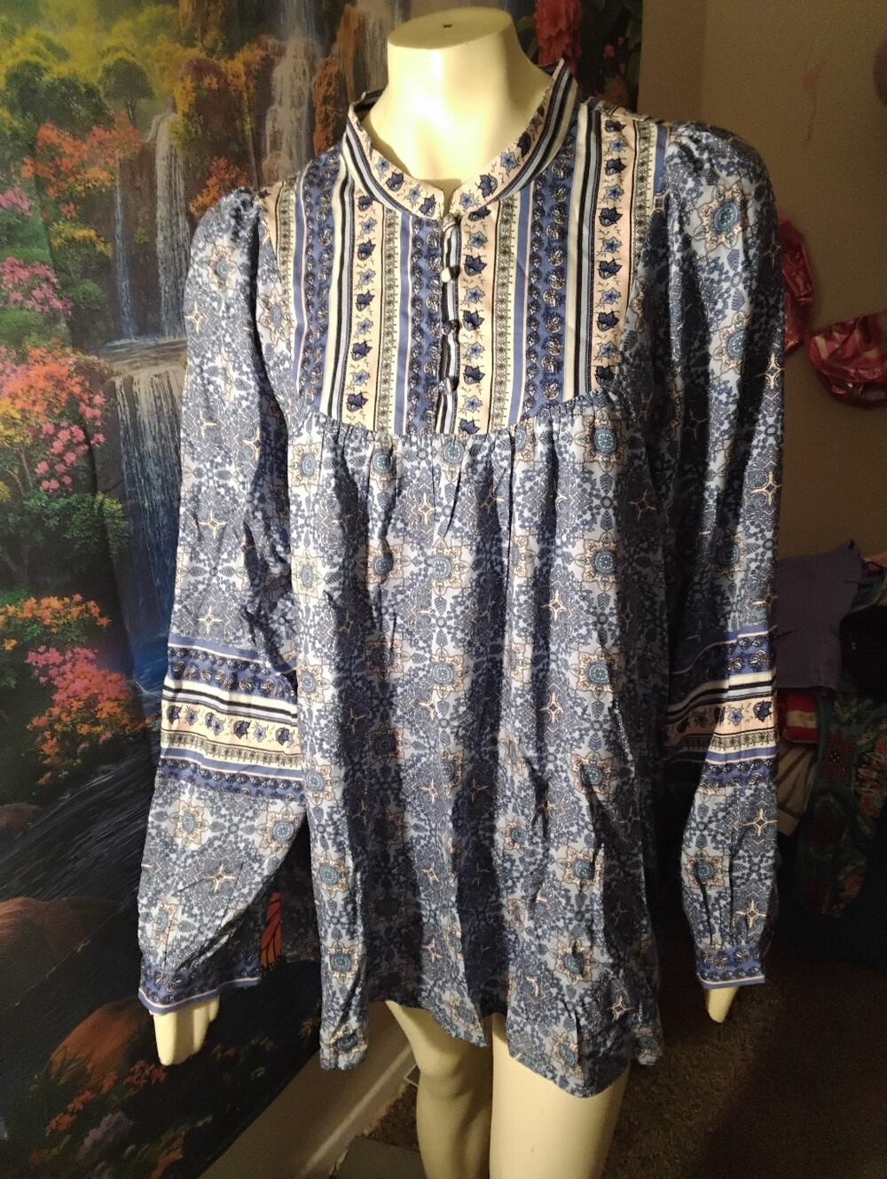 Lane Bryant Women’s size 3X XXXL 26 28 colorful peasant long sleeve blouse top